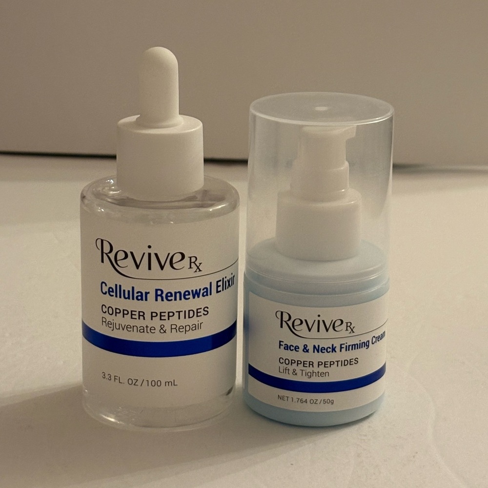 ReviveRx Renewal Elixir Serum + Face Neck Firming Cream Copper Peptides White OS